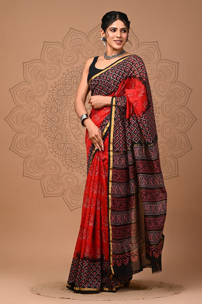 Red Printed Chanderi Silk Saree