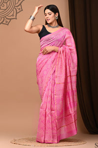 Pink printed Chanderi Silk Saree