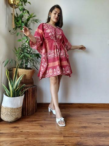 Pink Printed Short Kaftan