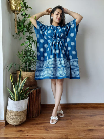 Blue Printed Short Kaftan