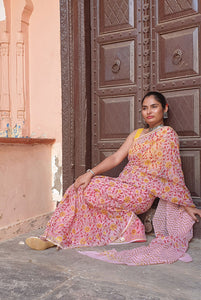 Fully Jaal Pink chiffon block print saree
