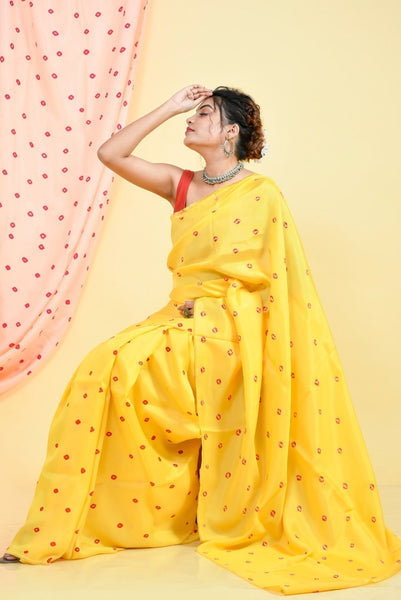 Yellow Bandhej Upada Silk Saree