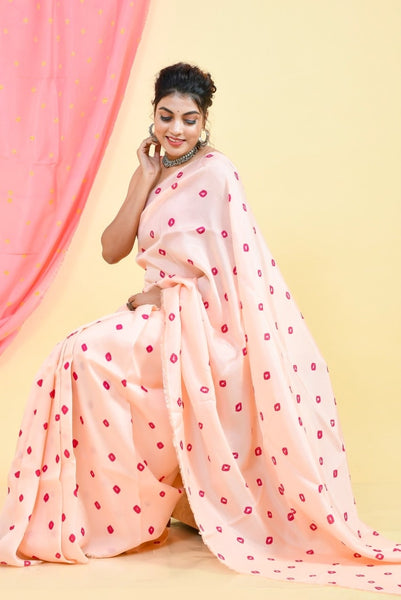 Light Pink Bandhej Upada Silk Saree