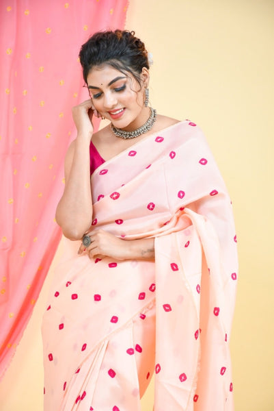 Light Pink Bandhej Upada Silk Saree