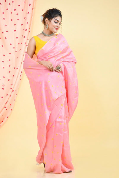 Pink Bandhej Upada Silk Saree