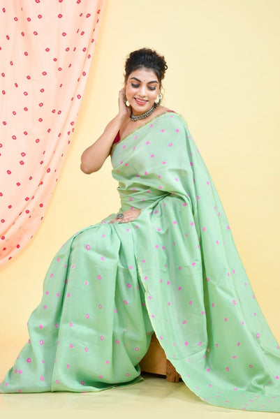 Green Bandhej Upada Silk Saree