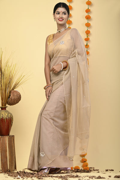 FALGUNI LIGHT BROWN CHIFFON SAREE