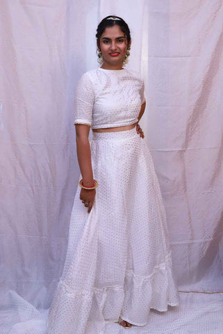 Upada Silk golden block print skirt (bhavna)