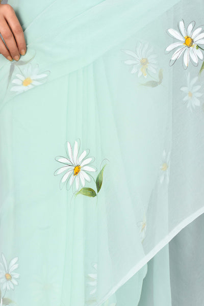 Daisy flower chiffon saree